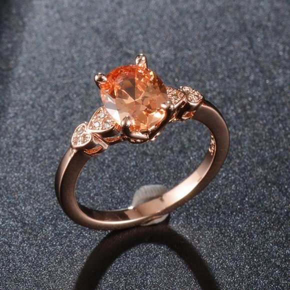 Vintage Gemstone Wedding Topaz Bague Anillo 18K Rose Gold Plated Ring, VIP288 - Picture 3 of 5